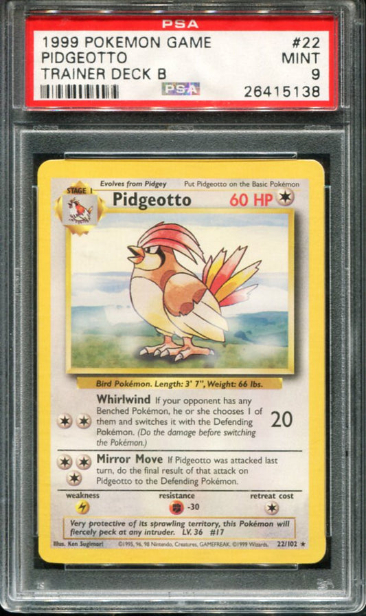 PIDGEOTTO 22/102 PSA 9 TRAINER DECK B GAME POKEMON