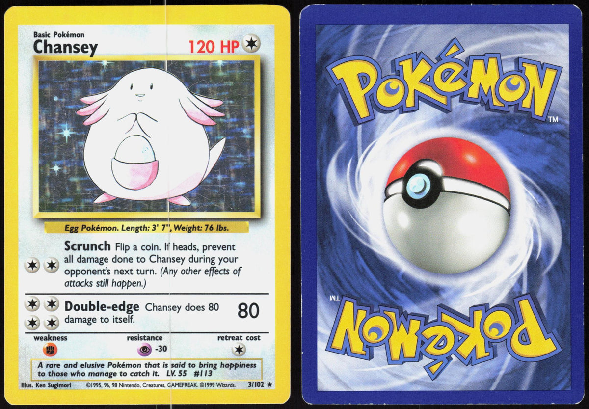 CHANSEY 3/102 BASE SET UNLIMITED POKEMON HOLO RARE MP
