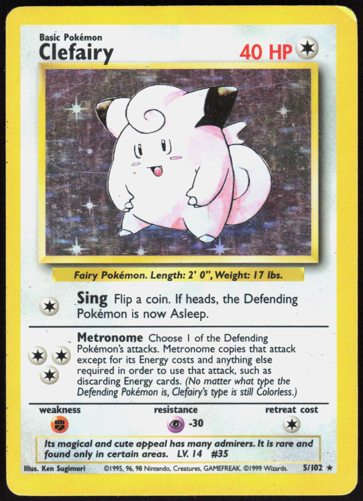 CLEFAIRY 5/102 BASE SET UNLIMITED POKEMON HOLO RARE MP