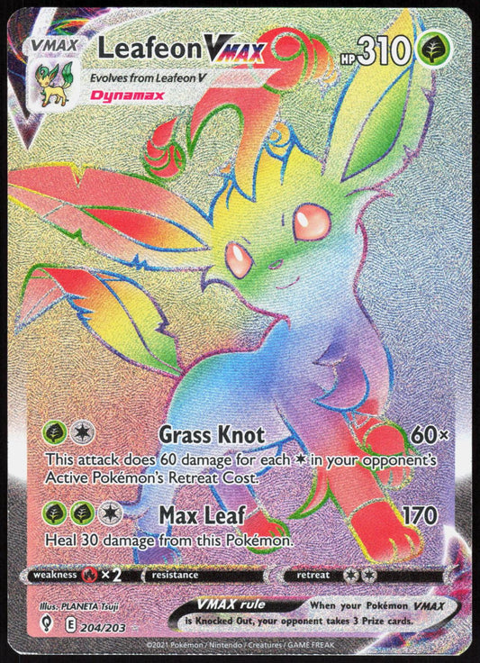 LEAFEON VMAX 204/203 EVOLVING SKIES POKEMON RAINBOW RARE NM