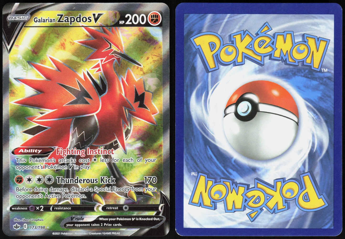 GALARIAN ZAPDOS V 173/198 CHILLING REIGN POKEMON ULTRA RARE HOLO LP