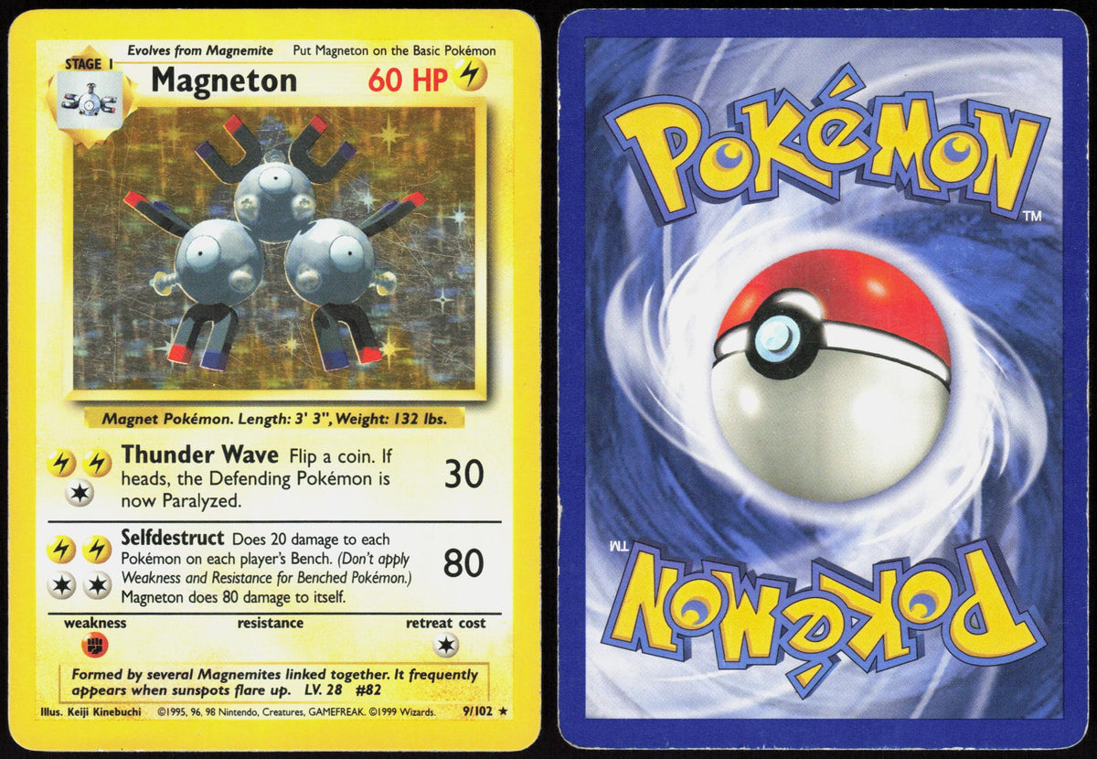 MAGNETON 9/102 BASE SET UNLIMITED POKEMON HOLO RARE HP