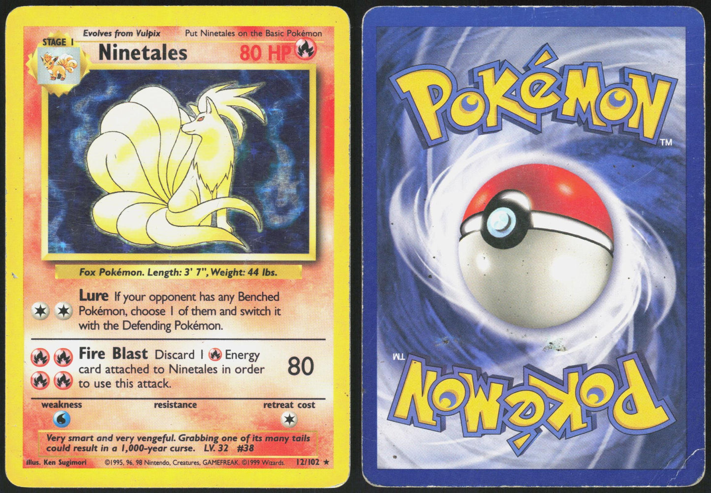 NINETALES 12/102 BASE SET UNLIMITED POKEMON HOLO RARE HP