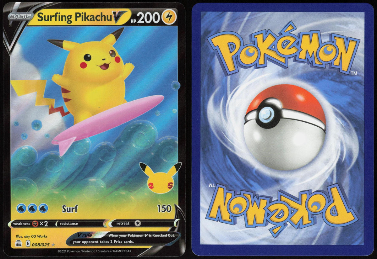 SURFING PIKACHU V 008/025 CELEBRATIONS POKEMON V RARE HOLO LP