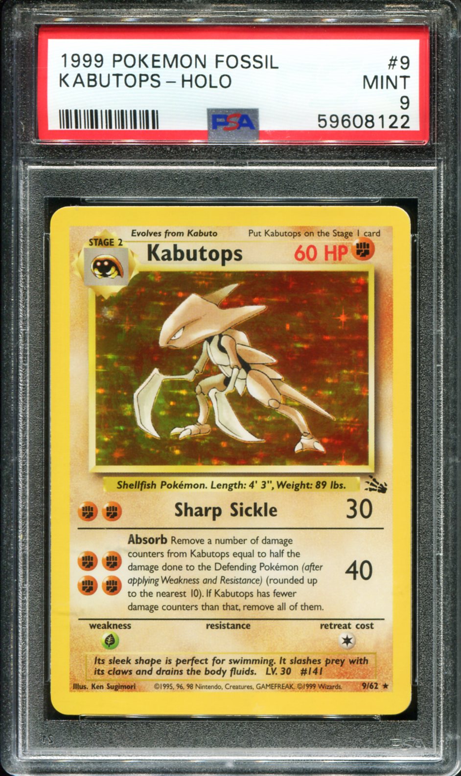 KABUTOPS HOLO 9/62 PSA 9 FOSSIL POKEMON