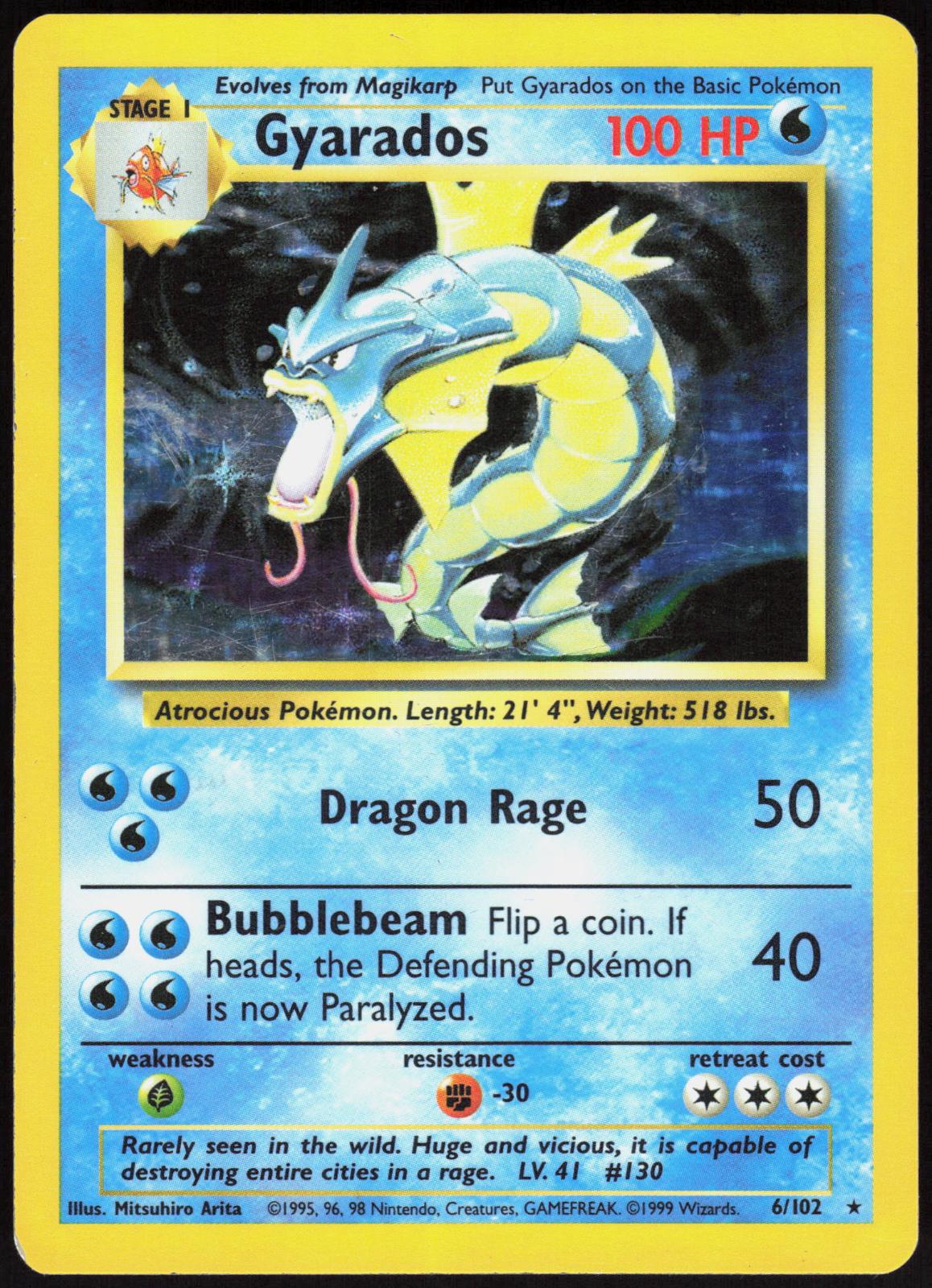 GYARADOS 6/102 BASE SET UNLIMITED POKEMON HOLO RARE HP