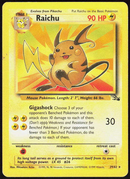 RAICHU 29/62 FOSSIL POKEMON RARE UNLIMITED MP