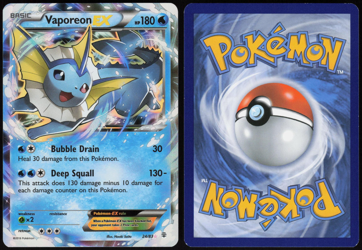 VAPOREON EX 24/83 GENERATIONS POKEMON EX RARE HOLO LP