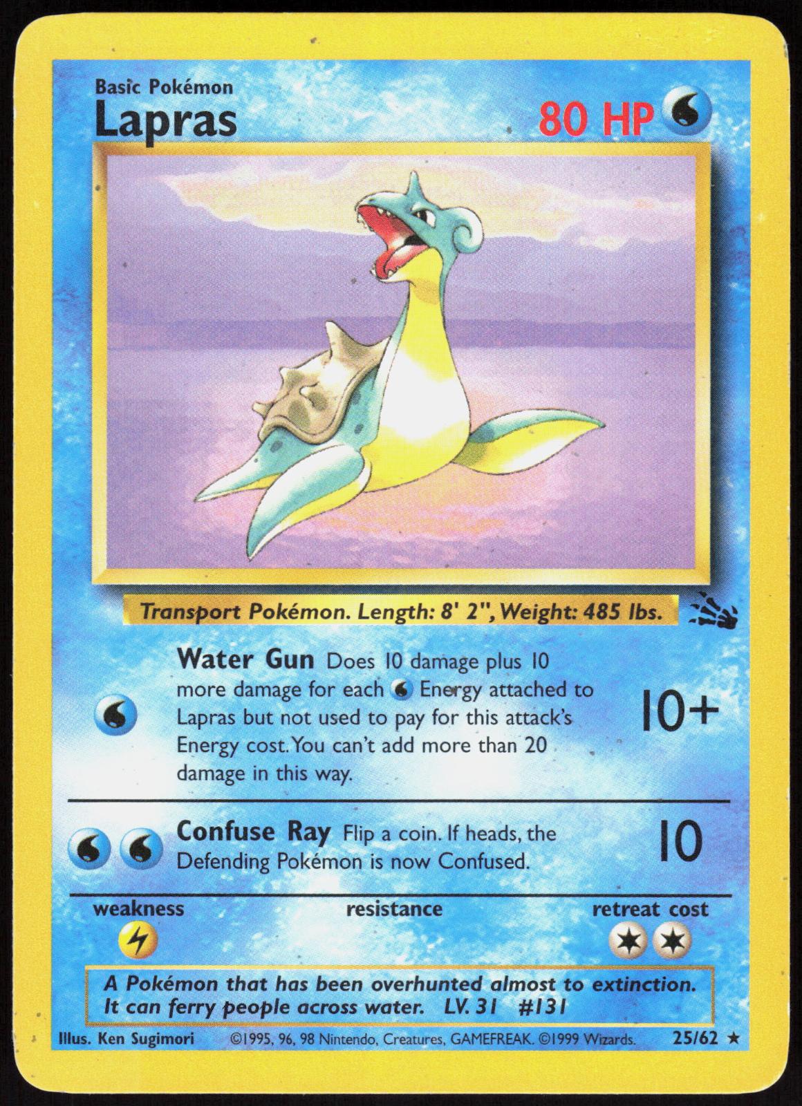 LAPRAS 25/62 FOSSIL POKEMON RARE UNLIMITED LP