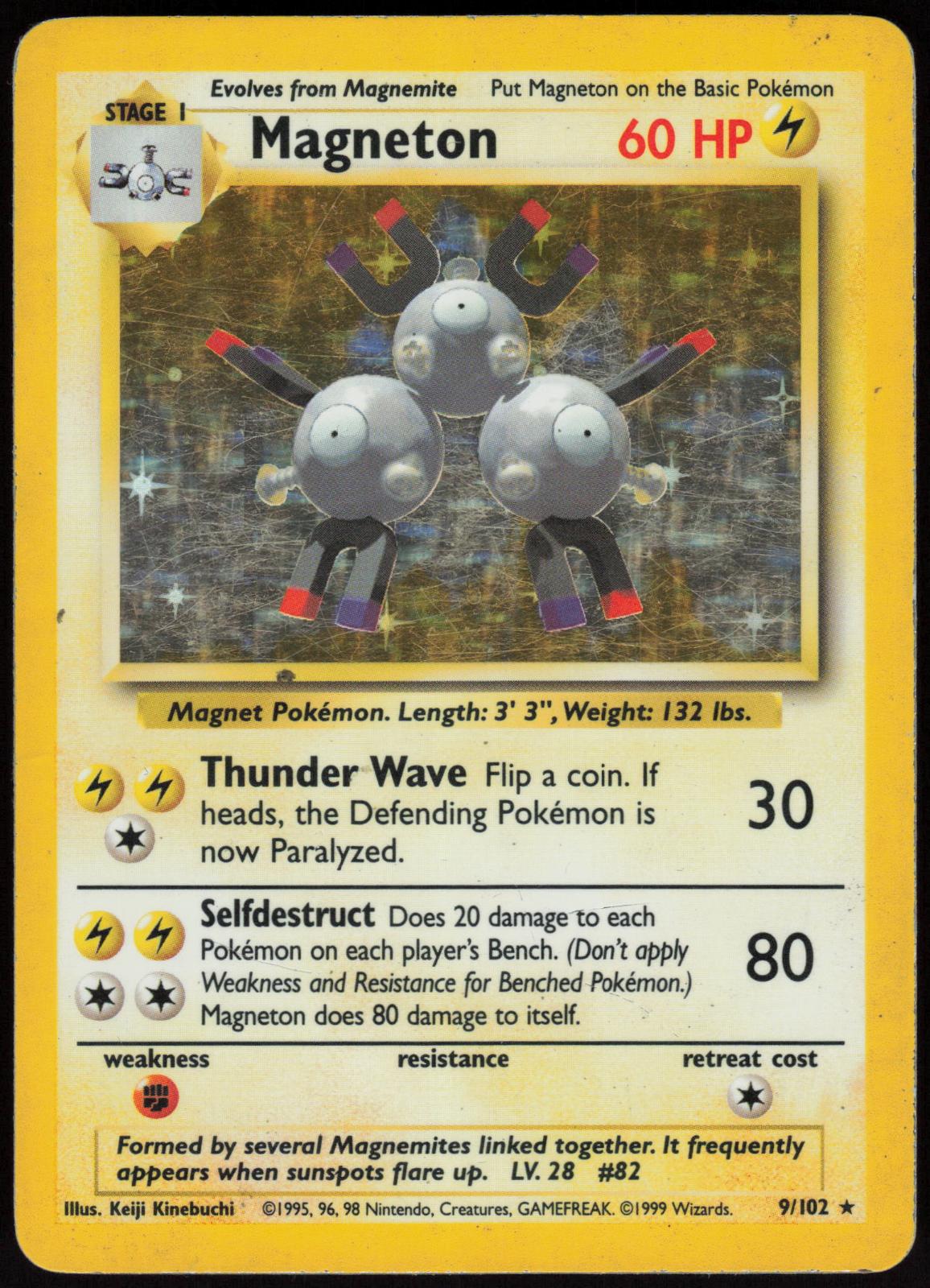 MAGNETON 9/102 BASE SET UNLIMITED POKEMON HOLO RARE LP