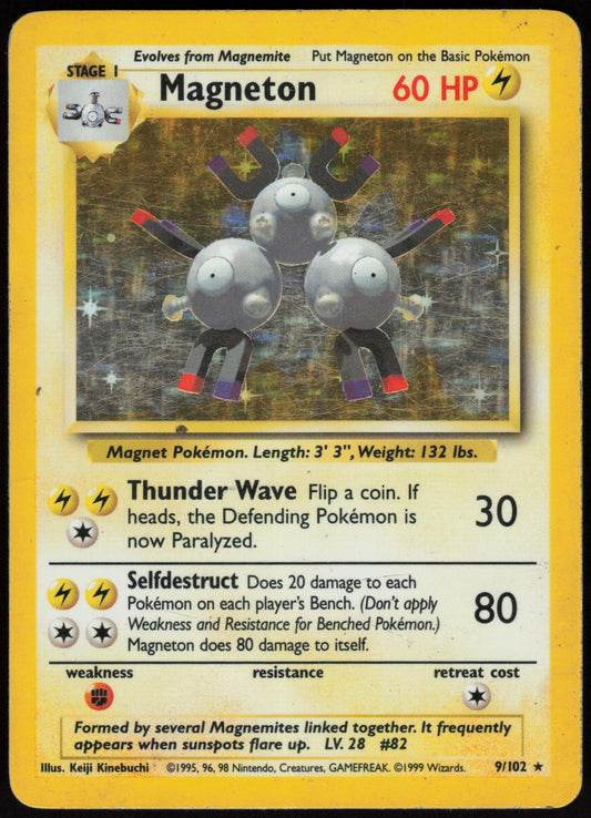 MAGNETON 9/102 BASE SET UNLIMITED POKEMON HOLO RARE LP