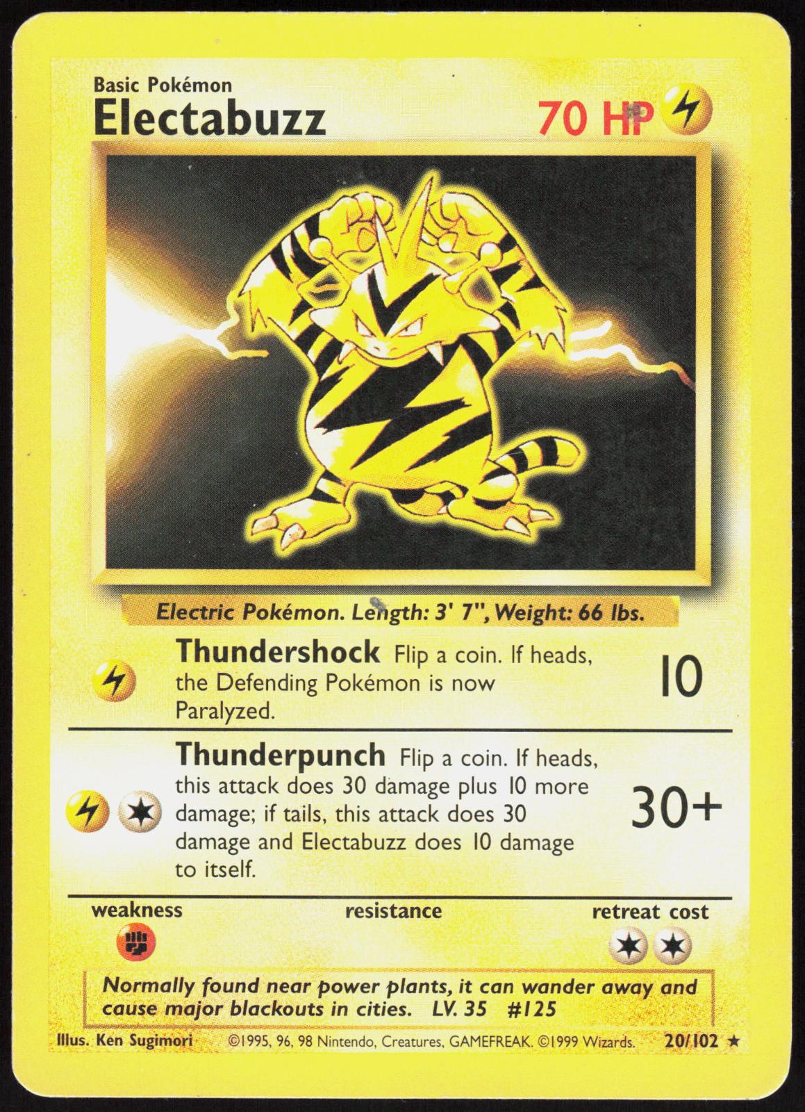 ELECTABUZZ 20/102 BASE SET UNLIMITED POKEMON RARE HP