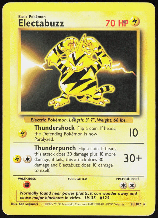 ELECTABUZZ 20/102 BASE SET UNLIMITED POKEMON RARE HP