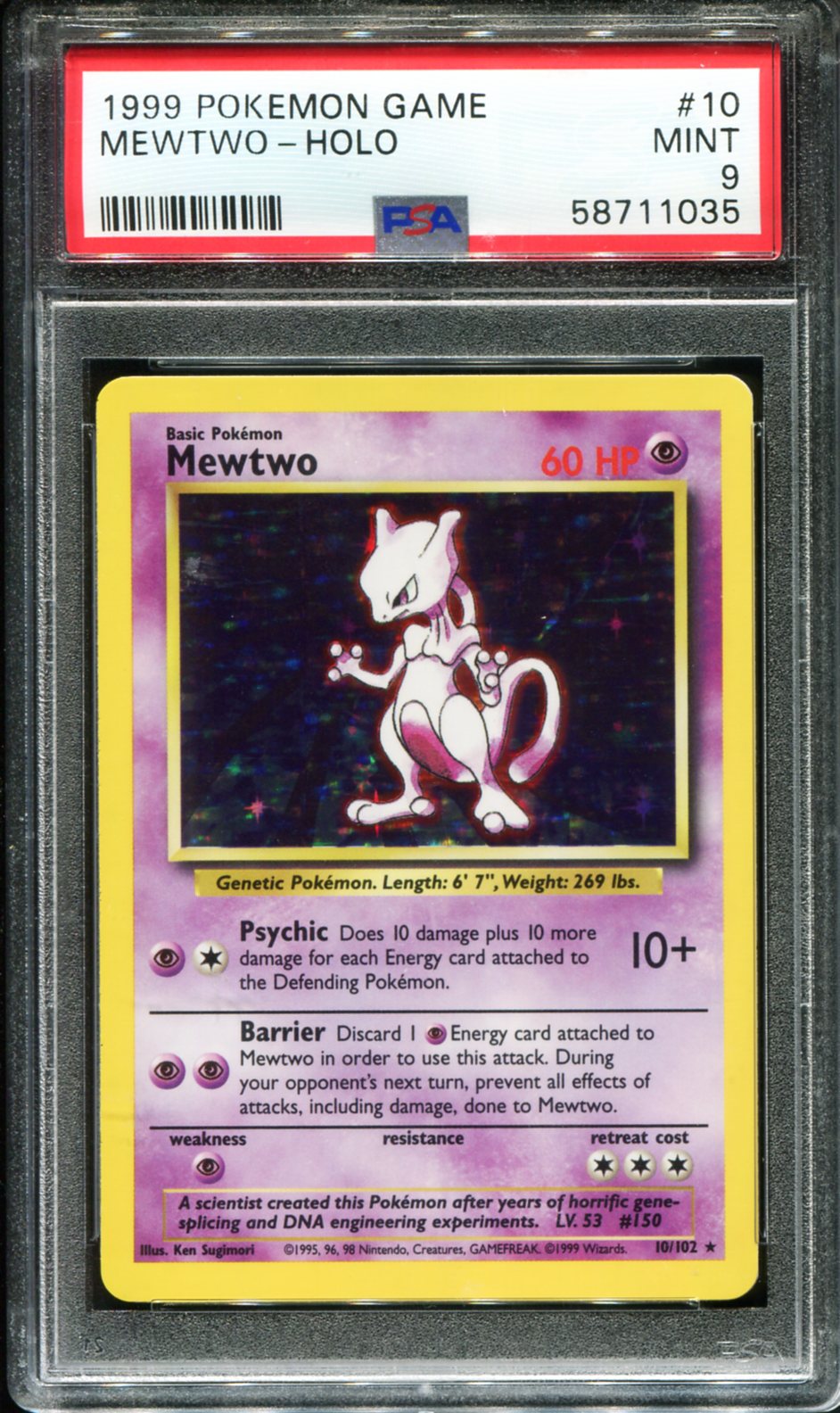 MEWTWO HOLO 10/102 PSA 9 GAME POKEMON