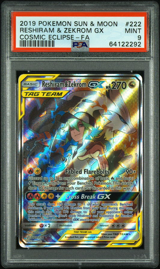 RESHIRAM & ZEKROM GX 222/236 PSA 9 COSMIC ECLIPSE POKEMON