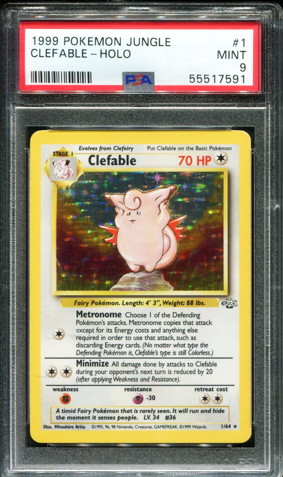 CLEFABLE HOLO 1/64 PSA 9 JUNGLE POKEMON