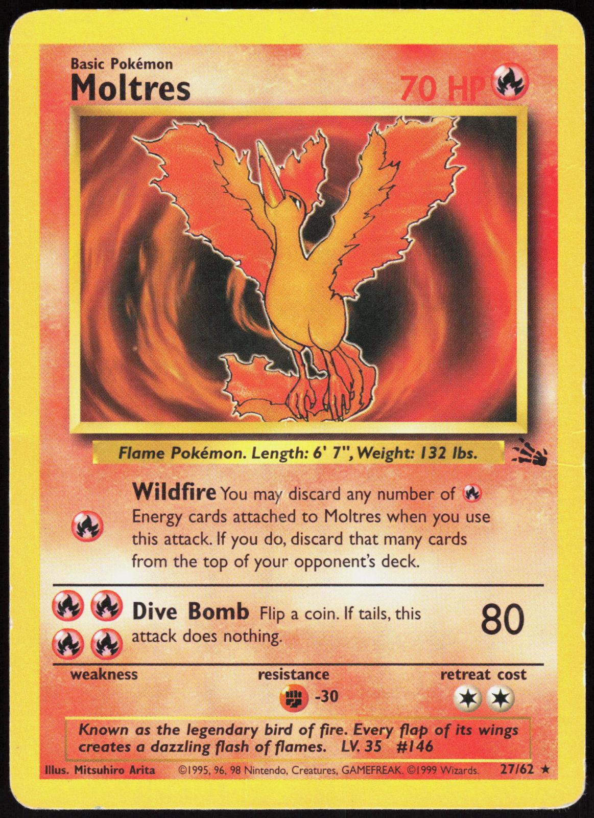 MOLTRES 27/62 FOSSIL POKEMON RARE UNLIMITED HP