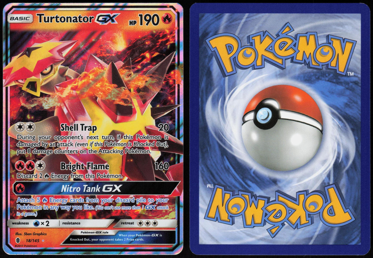 TURTONATOR GX 18/145 GUARDIANS RISING POKEMON ULTRA RARE HOLO LP