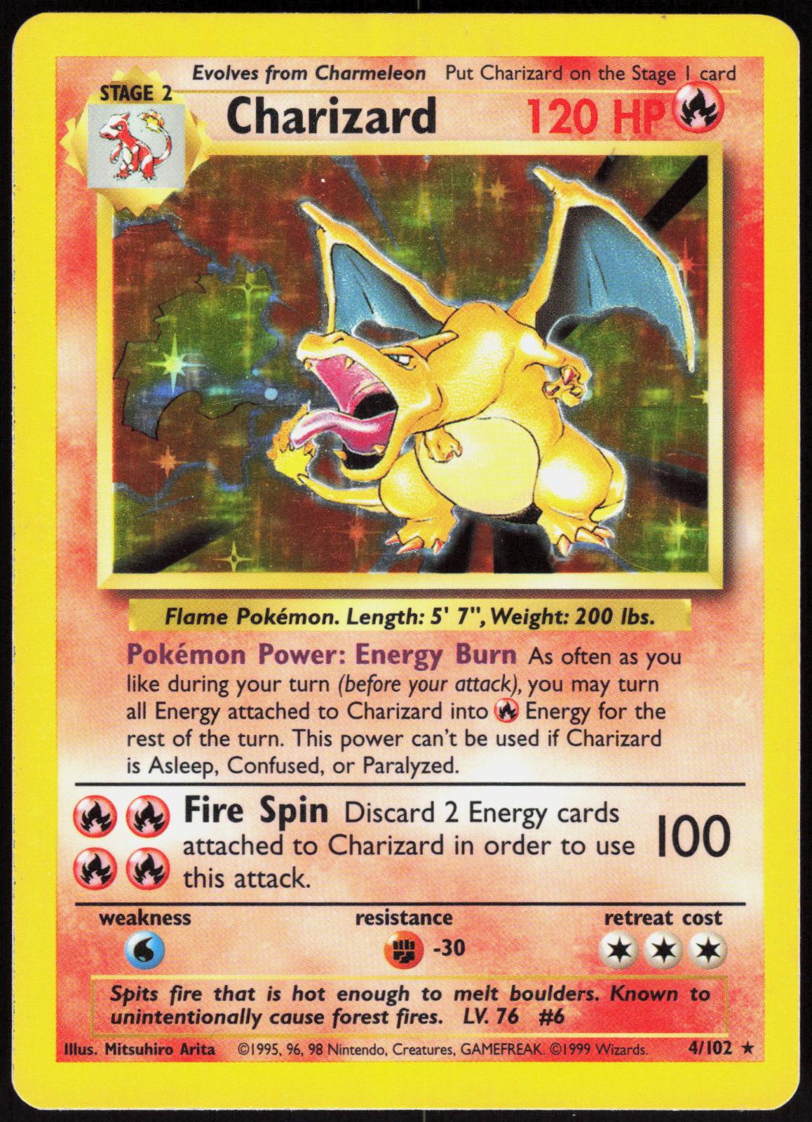 CHARIZARD 4/102 BASE SET UNLIMITED POKEMON HOLO RARE LP