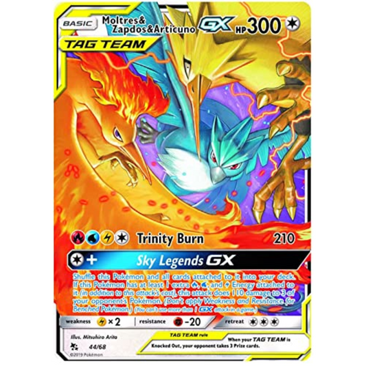 POKEMON TCG - MOLTRES & ZAPDOS & ARTICUNO GX 44/68 HIDDEN FATES ULTRA RARE
