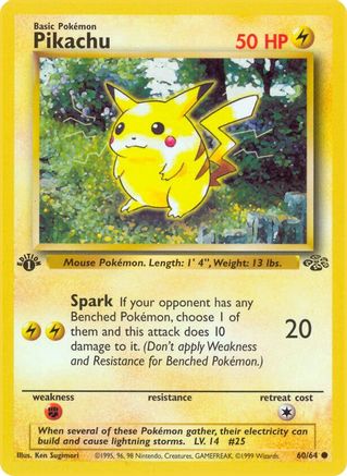 POKEMON TCG - PIKACHU 60/64 FIRST EDITION JUNGLE NON HOLO (MP-LP)