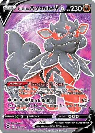 POKEMON TCG - Hisuian Arcanine V (Full Art) 179/195 SWSH12 Silver Tempest - Ultra Rare