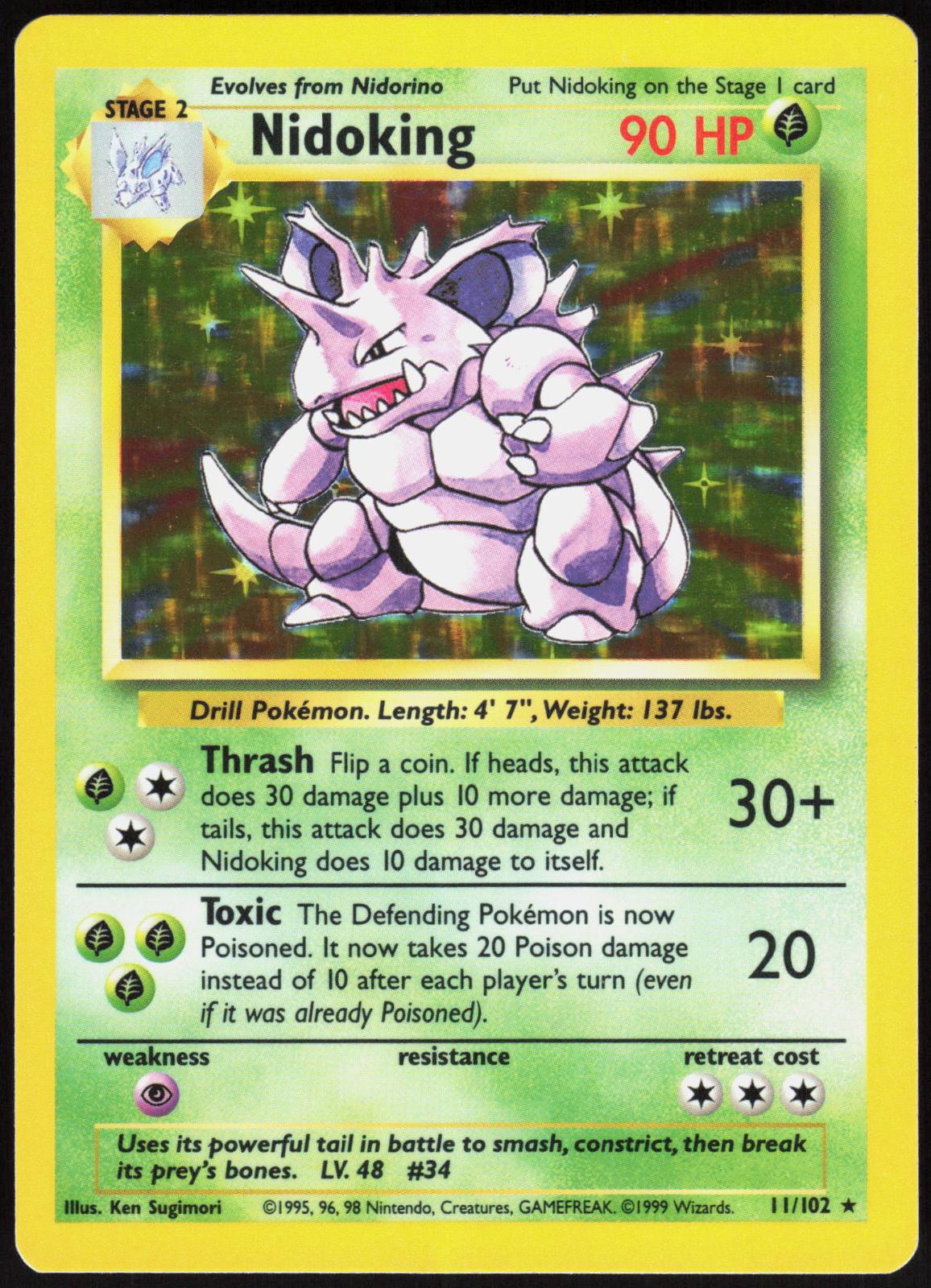 NIDOKING 11/102 BASE SET UNLIMITED POKEMON HOLO RARE NM