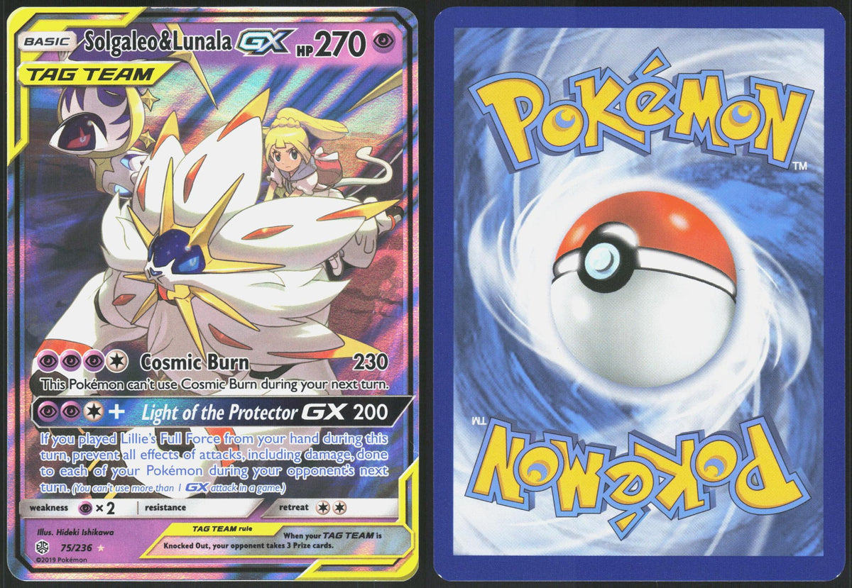 SOLGALEO & LUNALA GX 75/236 COSMIC ECLIPSE POKEMON GX RARE HOLO NM