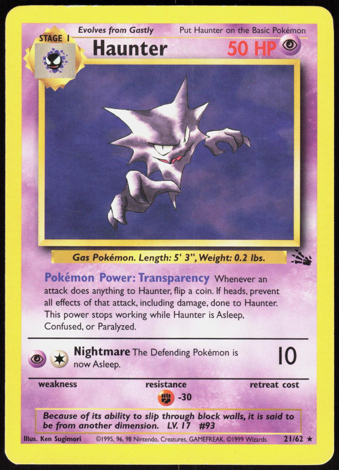 HAUNTER 21/62 FOSSIL POKEMON RARE UNLIMITED MP