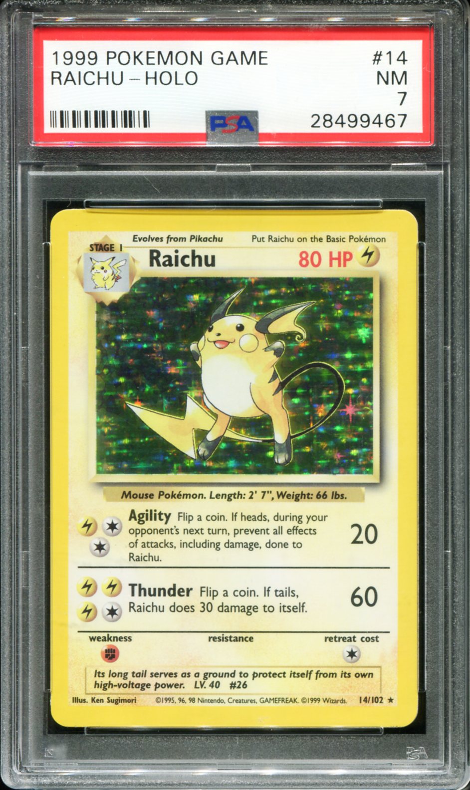 RAICHU HOLO 14/102 PSA 7 GAME POKEMON