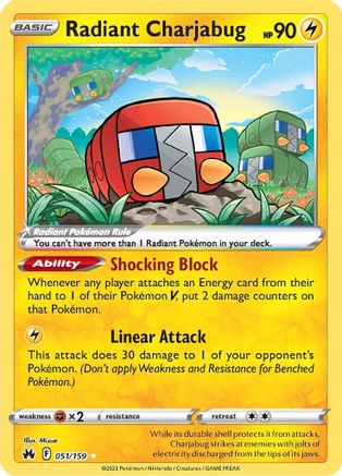 POKEMON TCG - Radiant Charjabug 051/159 Crown Zenith - Radiant Rare