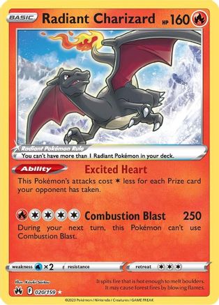 POKEMON TCG - Radiant Charizard 020/159 Crown Zenith - Radiant Rare