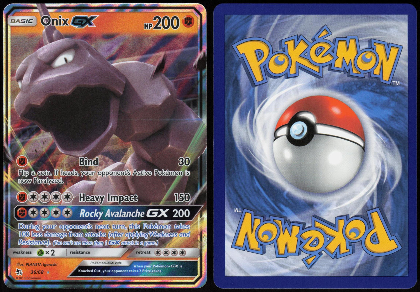 ONIX GX 36/68 HIDDEN FATES POKEMON GX RARE HOLO NM