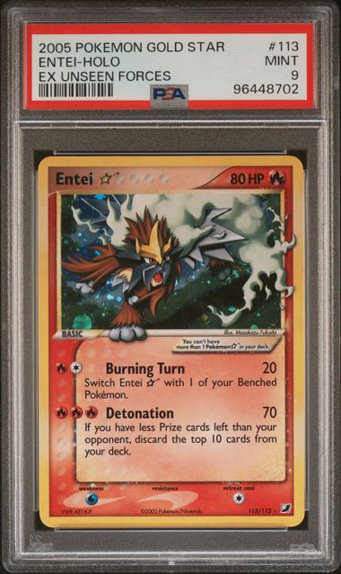 POKEMON TCG - ENTEI 113/115 POKEMON PSA 9 EX UNSEEN FORCES GOLD STAR
