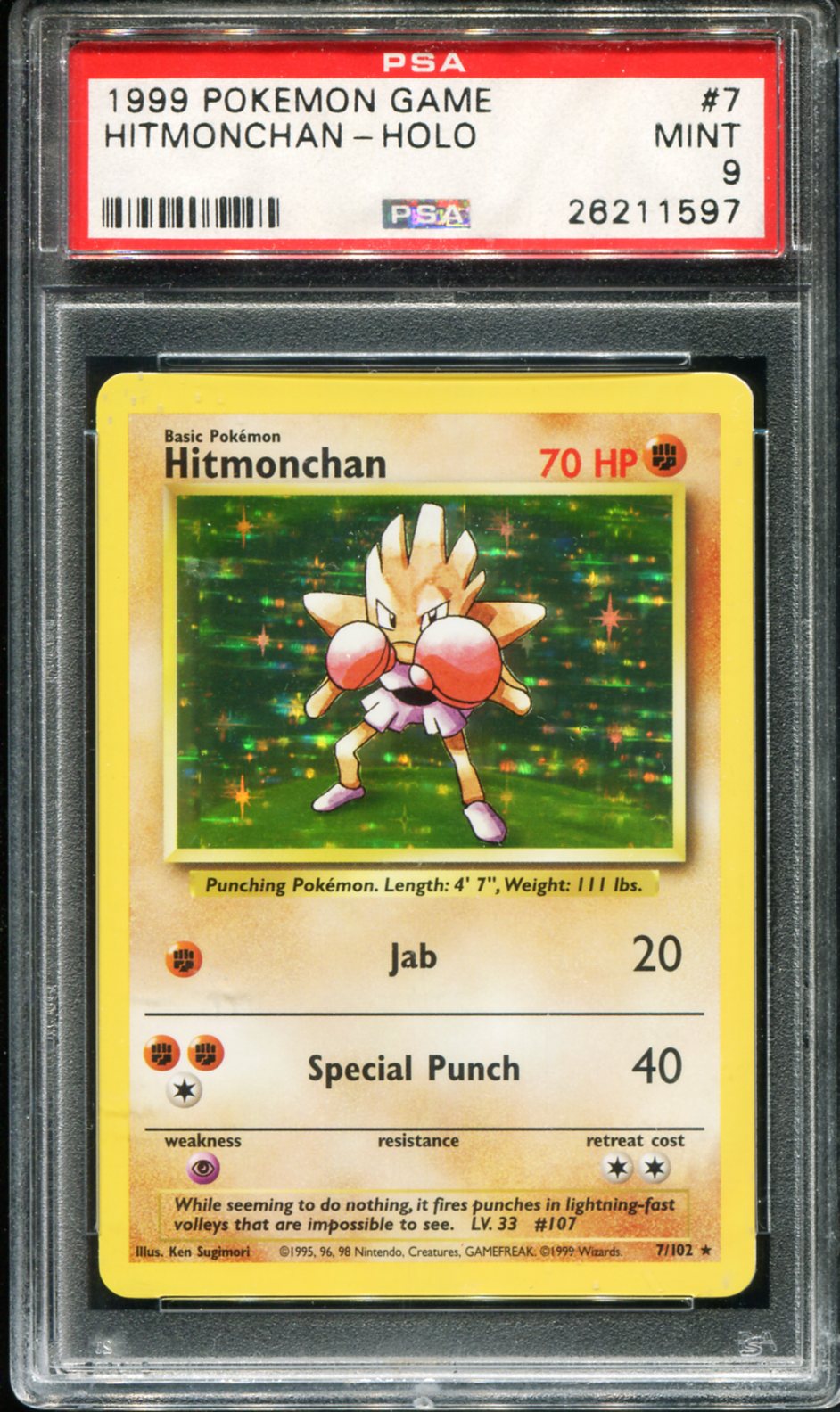 HITMONCHAN HOLO 7/102 PSA 9 GAME POKEMON