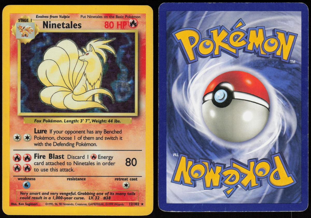 NINETALES 12/102 BASE SET UNLIMITED POKEMON HOLO RARE HP