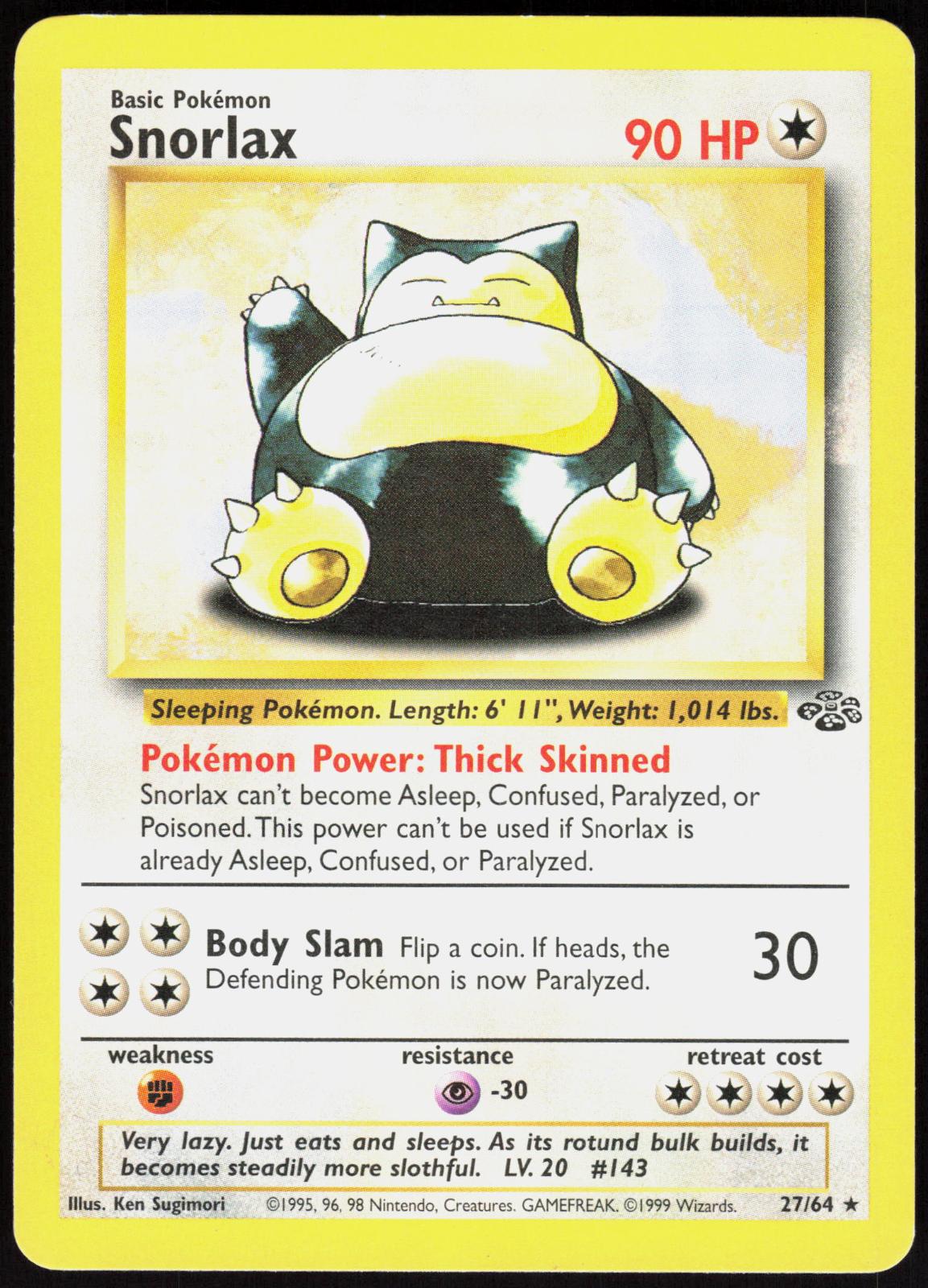 SNORLAX 27/64 JUNGLE POKEMON RARE UNLIMITED LP