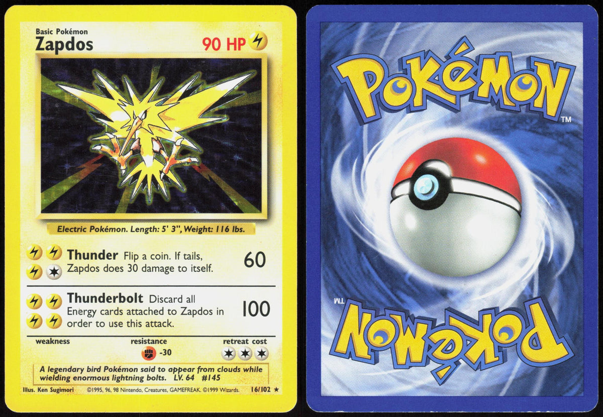 ZAPDOS 16/102 BASE SET UNLIMITED POKEMON HOLO RARE LP