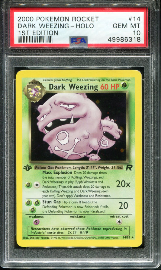 DARK WEEZING HOLO 14 PSA 10 1ST EDITION ROCKET POKEMON