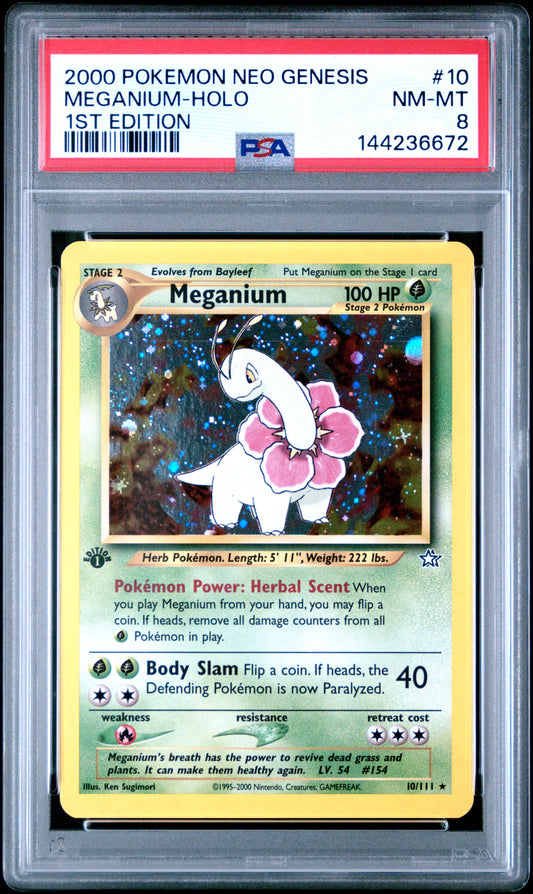 MEGANIUM HOLO 10/111 PSA 8 NEO GENESIS 1ST EDITION POKEMON