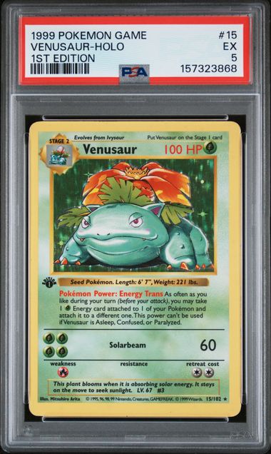 POKEMON TCG - VENUSAUR 15/102 POKEMON PSA 5 BASE SET FIRST EDITION