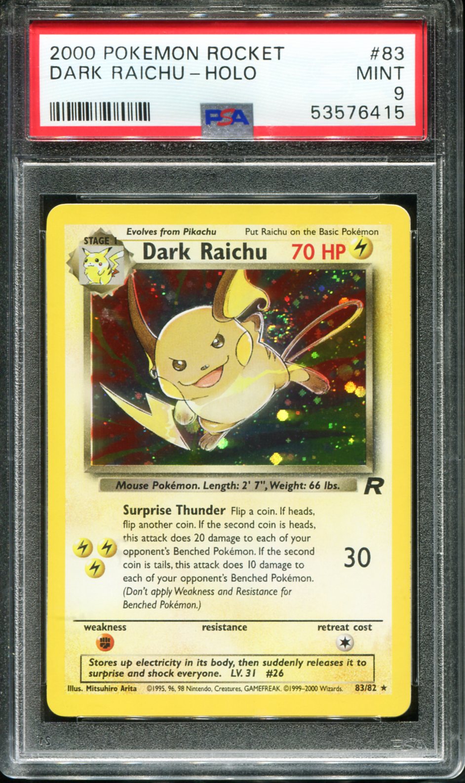 DARK RAICHU HOLO 83 PSA 9 ROCKET POKEMON