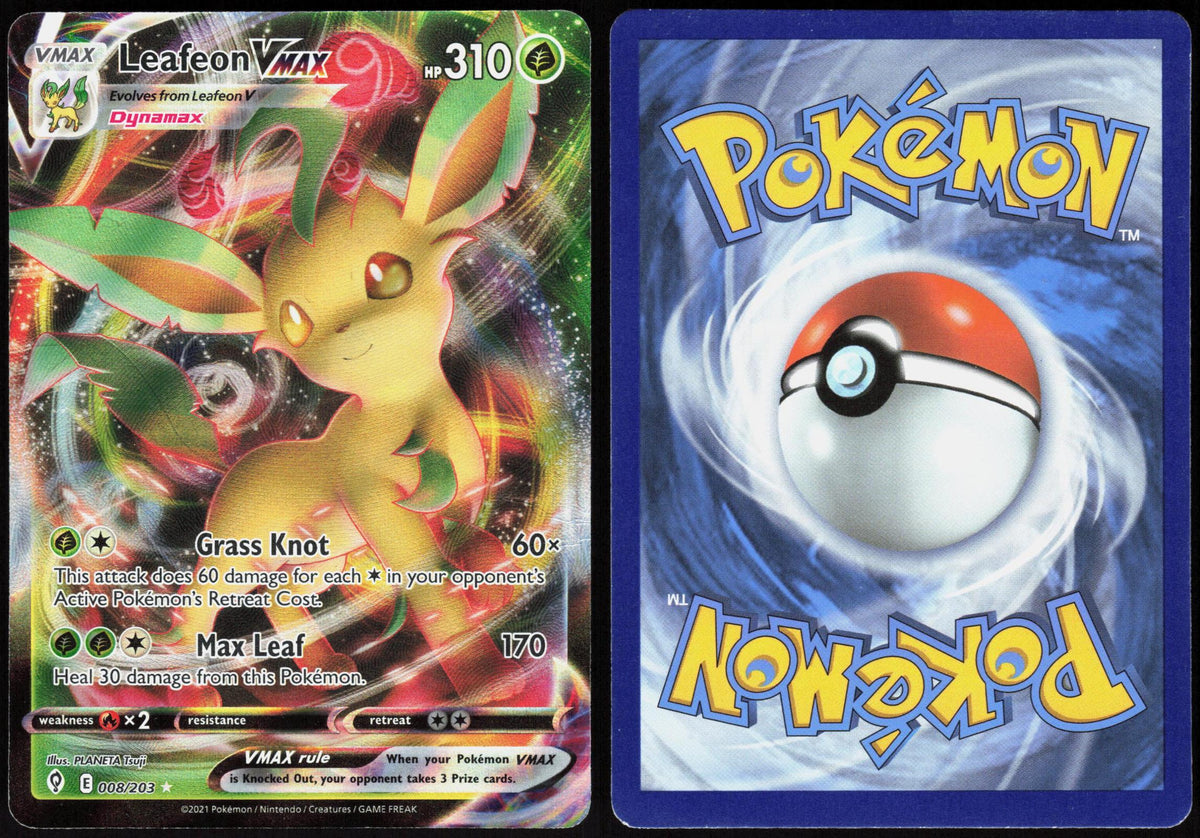 LEAFEON VMAX 008/203 EVOLVING SKIES POKEMON ULTRA RARE HOLO LP