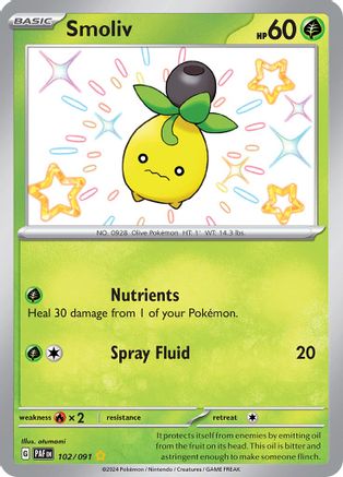 POKEMON TCG - Smoliv 102/091 SV Paldean Fates - Shiny Rare