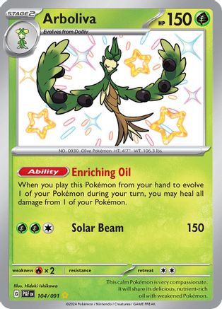 POKEMON TCG - Arboliva 104/091 SV Paldean Fates - Shiny Rare