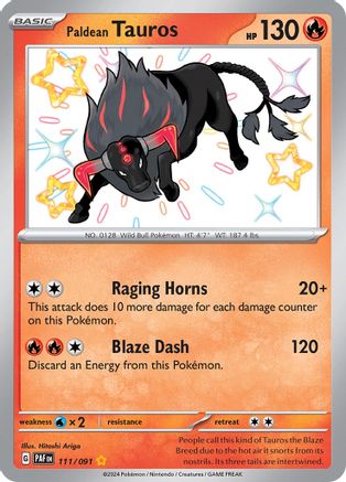 POKEMON TCG - Paldean Tauros 111/091 SV Paldean Fates - Shiny Rare