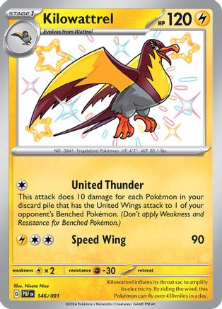 POKEMON TCG - Kilowattrel 146/091 SV Paldean Fates - Shiny Rare