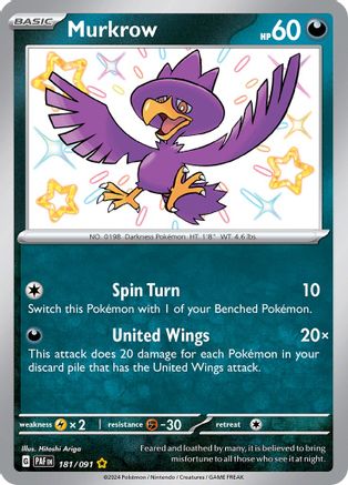 POKEMON TCG - Murkrow 181/091 SV Paldean Fates - Shiny Rare