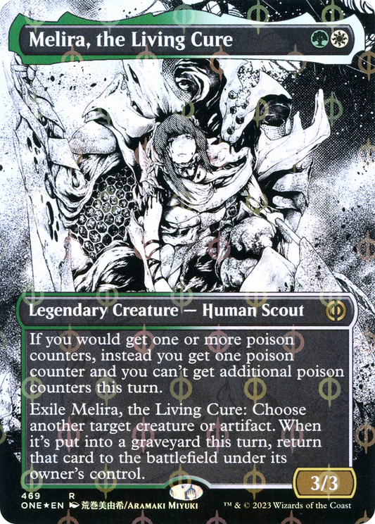 MAGIC: THE GATHERING  - Melira, the Living Cure (Borderless) (Step-and-Compleat Foil) (ONE-469) - Phyrexia: All Will Be One: (Showcase) (Borderless) Foil