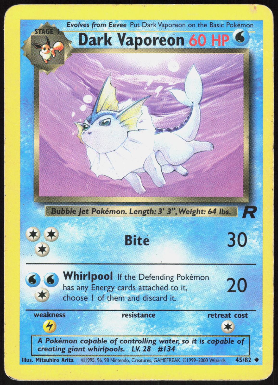 DARK VAPOREON 45/82 TEAM ROCKET POKEMON UNCOMMON UNLIMITED HP